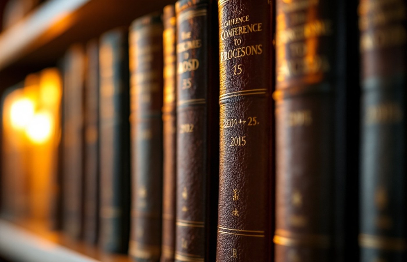 A shelf of conference proceedings volumes spanning many years