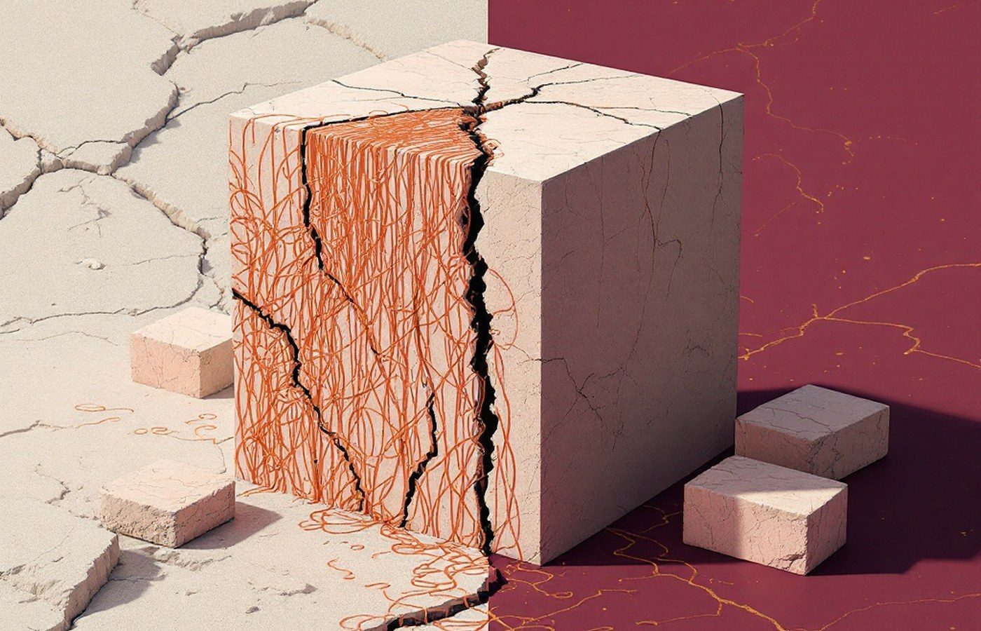 A cracked monolith contrasted with tidy separated modules