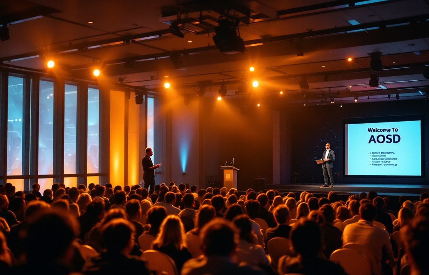 Attendees following a keynote presentation at a software conference