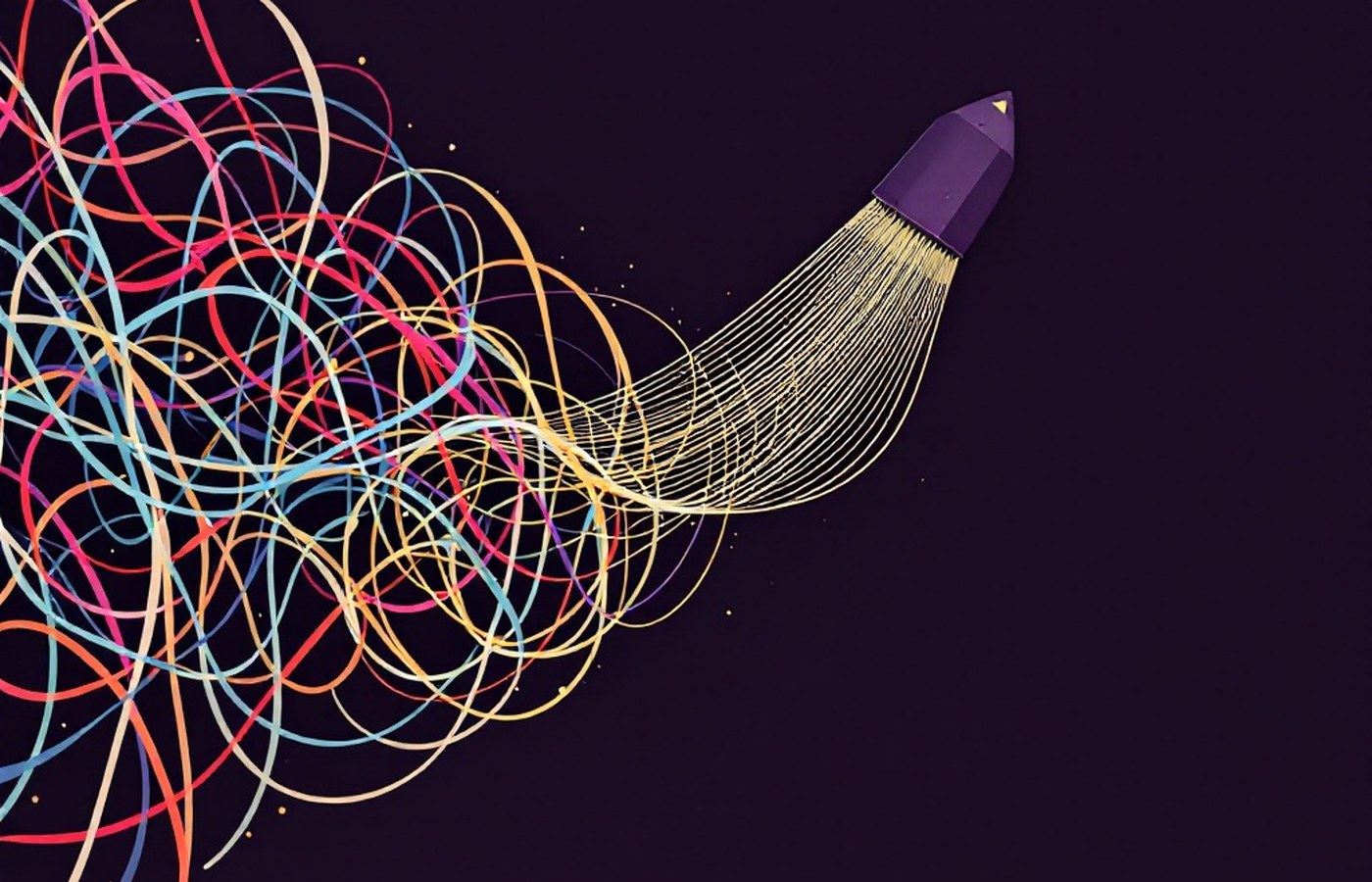Tangled threads being restructured into orderly strands